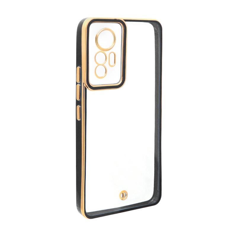 قاب گوشی Xiaomi 12 Lite شیائومی طرح الکتروپلیتینگ ژله ای شفاف اورجینال محافظ لنز دار مشکی کد 98802