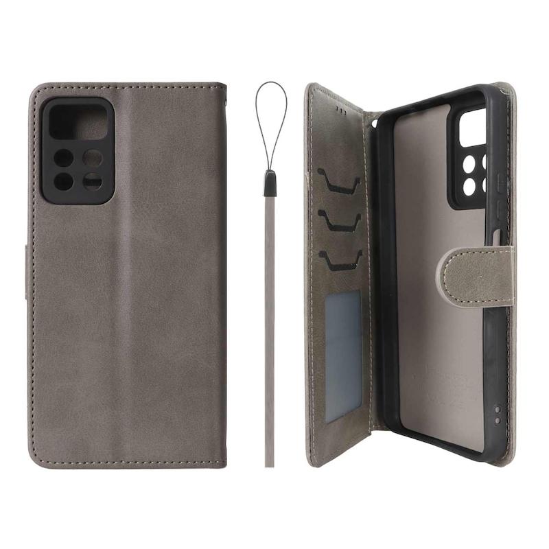 کیف گوشی Redmi Note 11 Pro Plus شیائومی مگنتی چرم کتابی طرح دوخت محافظ لنزدار بنددار خاکستری کد 127859