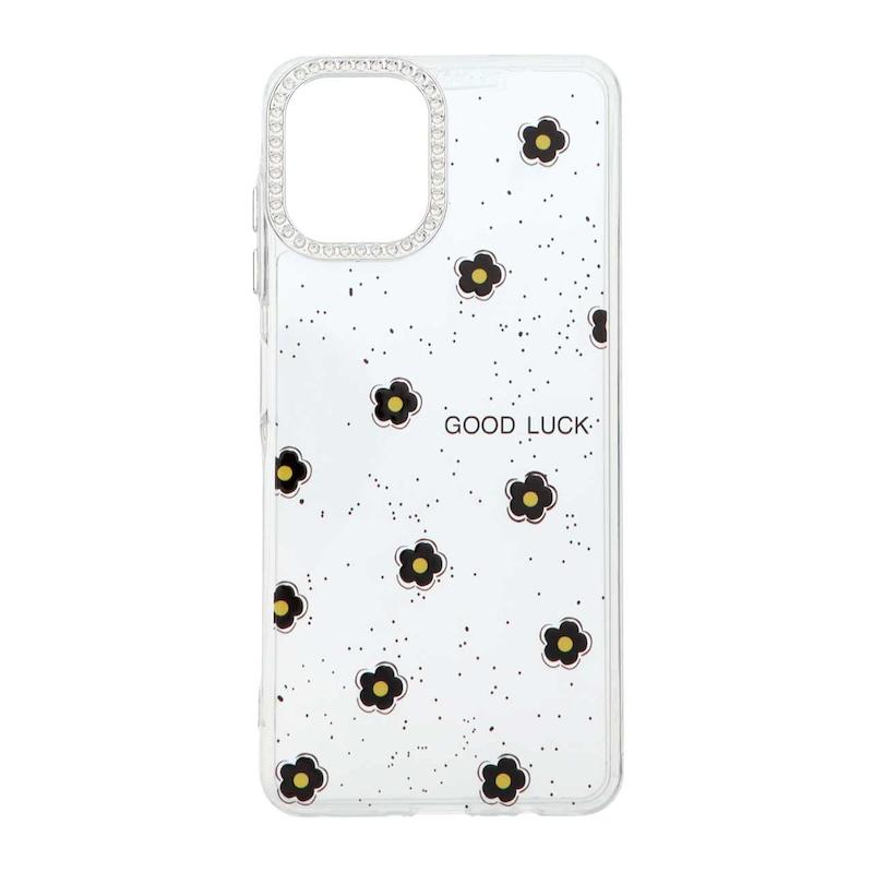 قاب گوشی Galaxy A06 سامسونگ شفاف ژله ای Flower محافظ لنز کروم نگین دار کد 127799