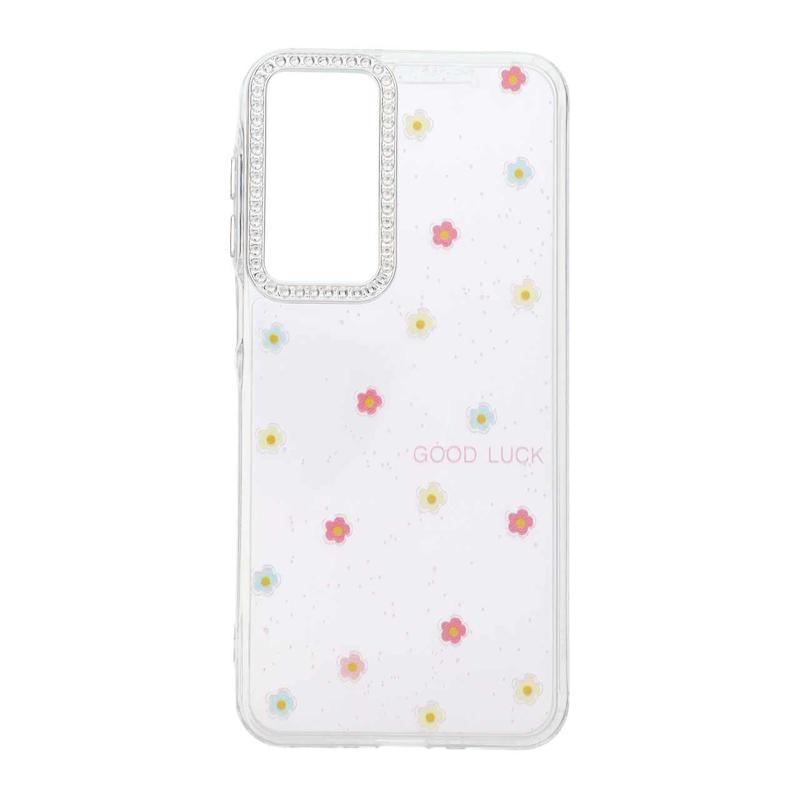 قاب گوشی Galaxy A26 سامسونگ شفاف ژله ای Flower محافظ لنز کروم نگین دار کد 127804