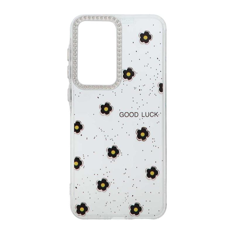 قاب گوشی Galaxy A36 - A56 سامسونگ شفاف ژله ای Flower محافظ لنز کروم نگین دار کد 127807