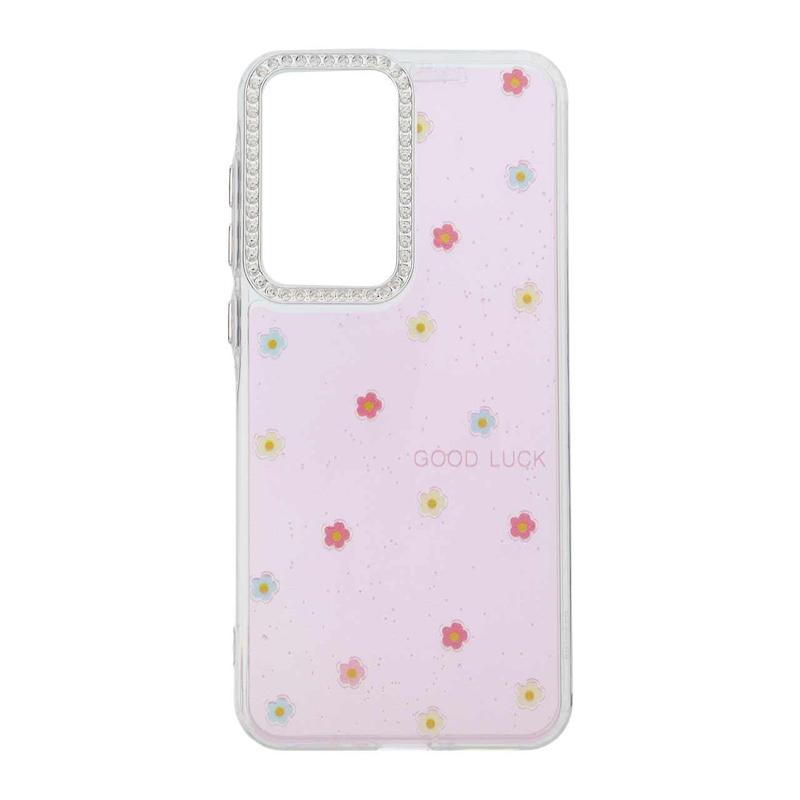 قاب گوشی Galaxy A36 - A56 سامسونگ شفاف ژله ای Flower محافظ لنز کروم نگین دار کد 127808