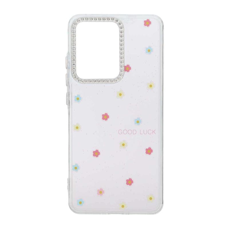 قاب گوشی Poco X7 Pro شیائومی شفاف ژله ای Flower محافظ لنز کروم نگین دار کد 127812