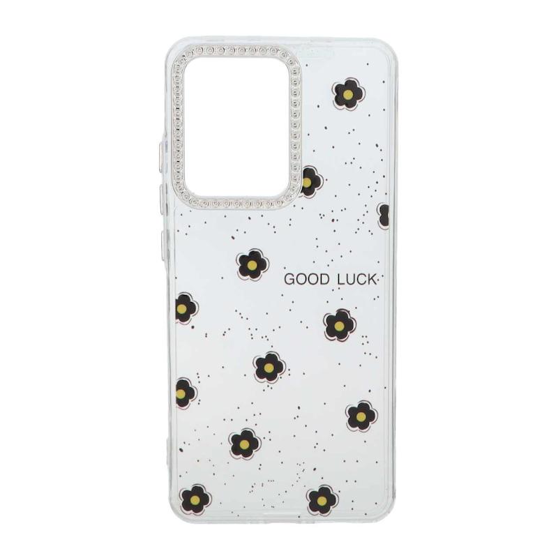 قاب گوشی Poco X7 Pro شیائومی شفاف ژله ای Flower محافظ لنز کروم نگین دار کد 127813