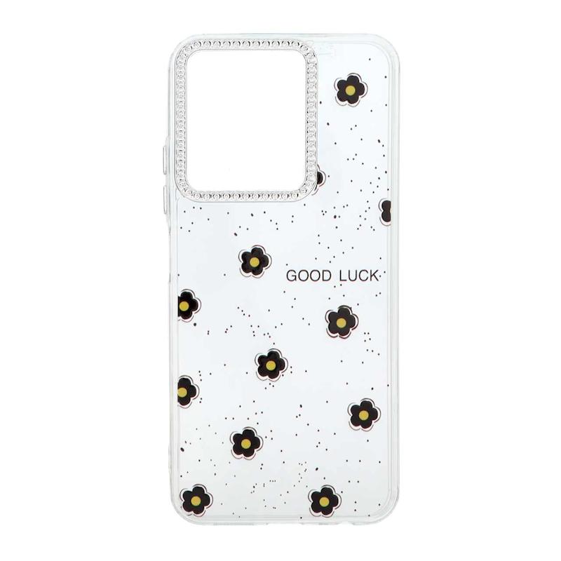 قاب گوشی Redmi 15C - Poco C85 شیائومی شفاف ژله ای Flower محافظ لنز کروم نگین دار کد 127816