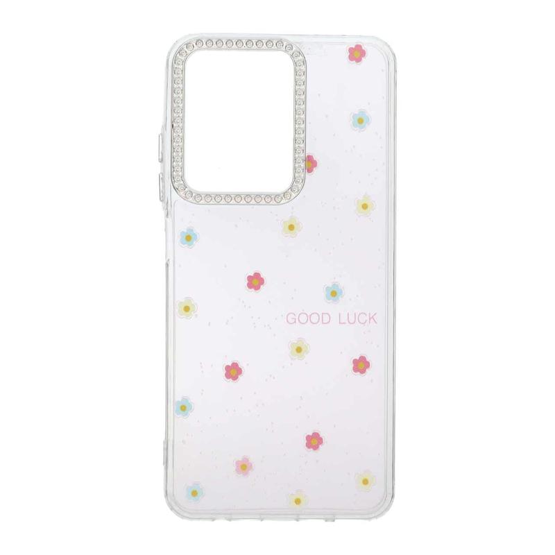 قاب گوشی Redmi A5 - Poco C71 شیائومی شفاف ژله ای Flower محافظ لنز کروم نگین دار کد 127817