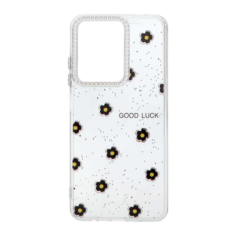قاب گوشی Redmi A5 - Poco C71 شیائومی شفاف ژله ای Flower محافظ لنز کروم نگین دار کد 127818