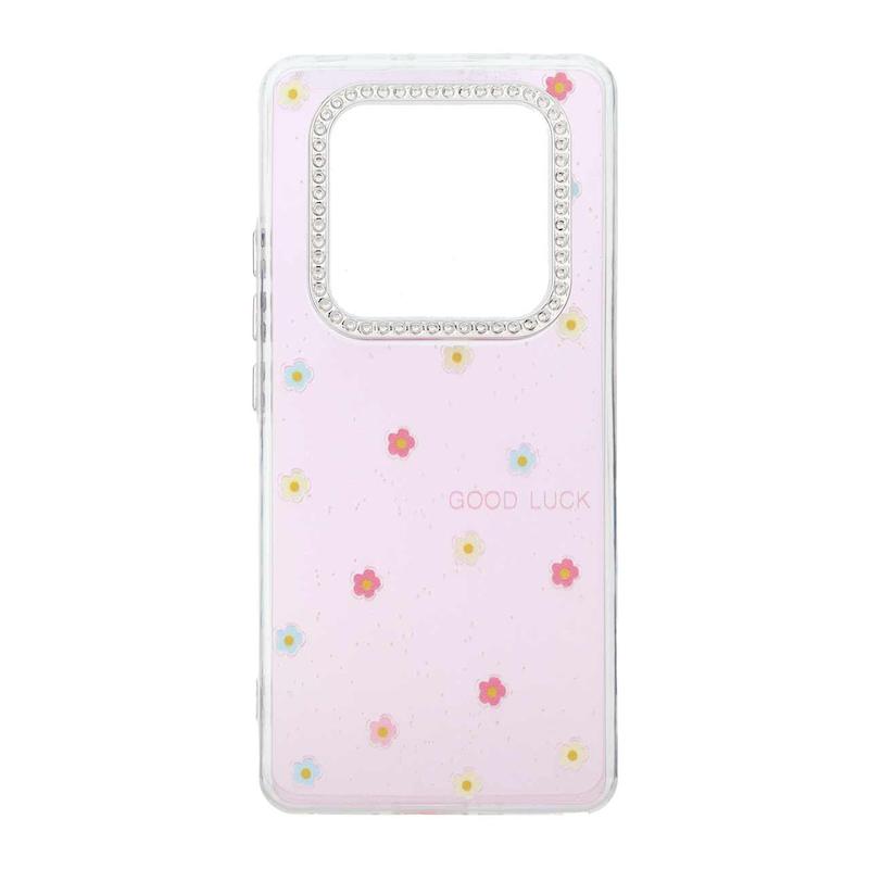 قاب گوشی Redmi Note 14 Pro 4G شیائومی شفاف ژله ای Flower محافظ لنز کروم نگین دار کد 127825