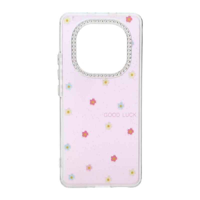 قاب گوشی Redmi Note 15 4G شیائومی شفاف ژله ای Flower محافظ لنز کروم نگین دار کد 127828