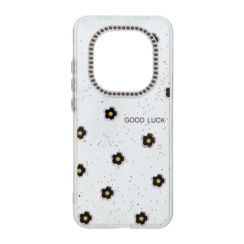 قاب گوشی Redmi Note 15 Pro 5G شیائومی شفاف ژله ای Flower محافظ لنز کروم نگین دار کد 127830