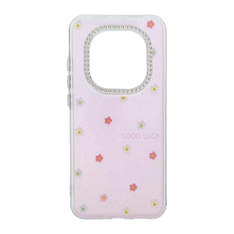 قاب گوشی Redmi Note 15 Pro 5G شیائومی شفاف ژله ای Flower محافظ لنز کروم نگین دار کد 127831