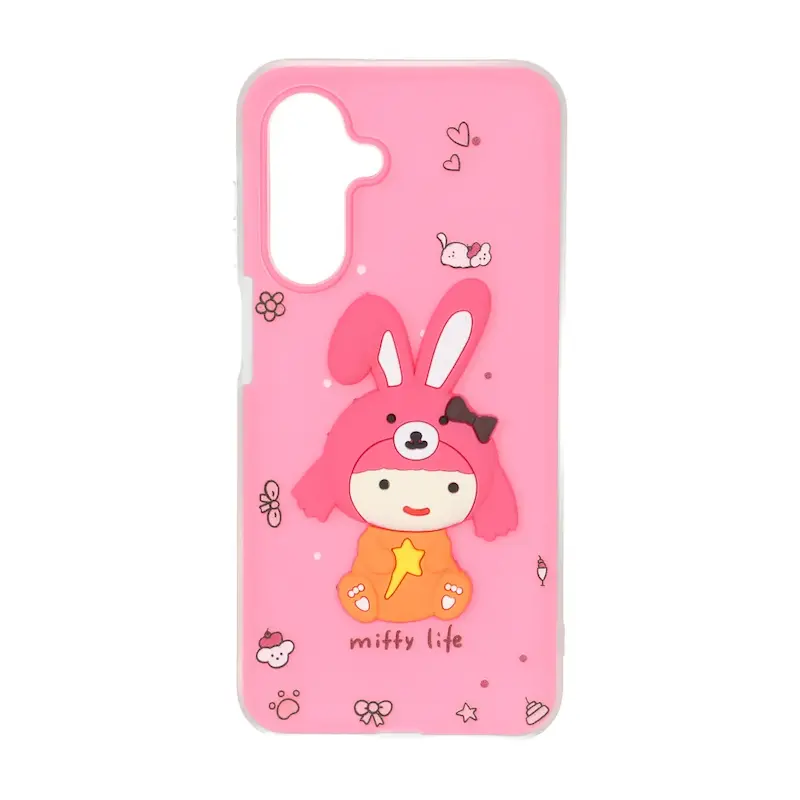 قاب گوشی Galaxy A17 - A26 سامسونگ دو لایه مات پاستیلی عروسک برجسته صورتی فانتزی کد 127603