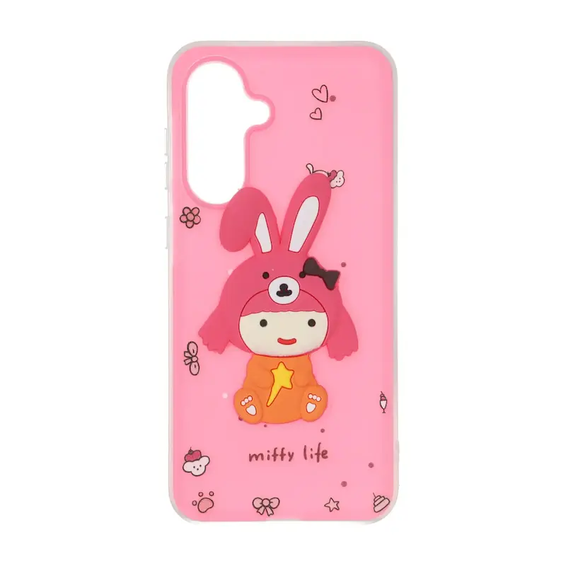 قاب گوشی Galaxy A36 سامسونگ دو لایه مات پاستیلی عروسک برجسته صورتی فانتزی کد 127604
