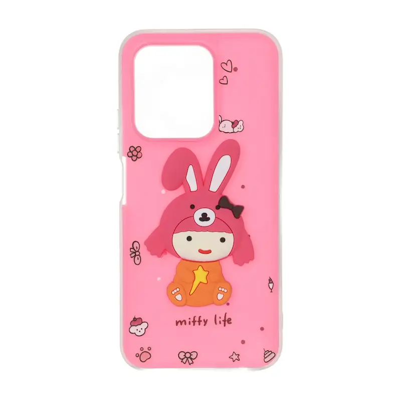قاب گوشی Redmi 15C - Poco C85 شیائومی دو لایه مات پاستیلی عروسک برجسته صورتی فانتزی کد E19-127649