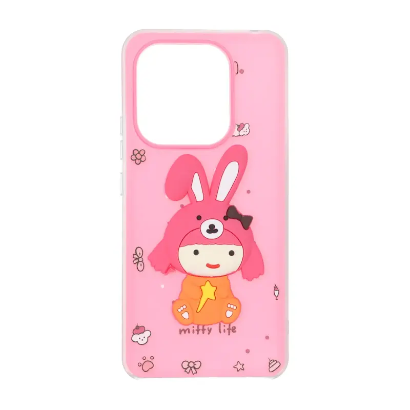 قاب گوشی Redmi Note 14 4G شیائومی دو لایه مات پاستیلی عروسک برجسته صورتی فانتزی کد E19-127664