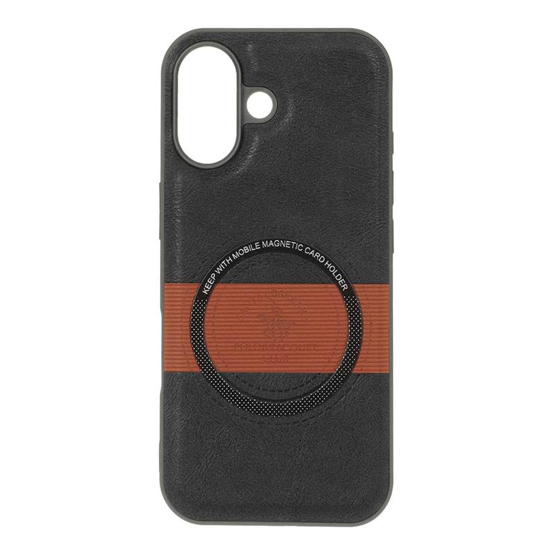 قاب گوشی iPhone 17 آیفون اورجینال چرمی Santa Barbara مگ سیف دار فلزی Hard مشکی کد 127839