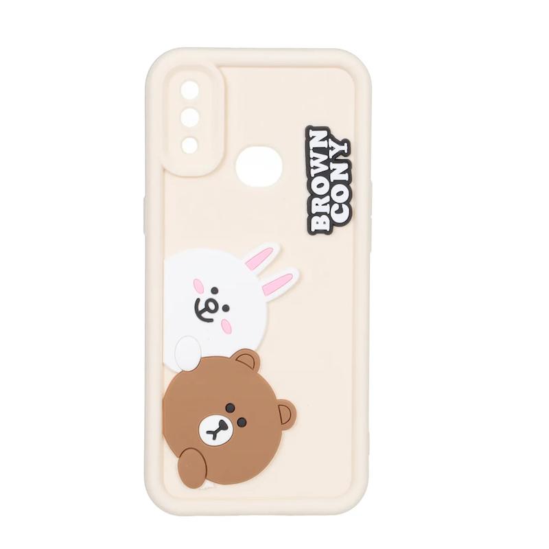 قاب گوشی Galaxy A10S سامسونگ سیلیکونی Solid عروسکی برجسته محافظ لنزدار تدی کرم کد 127400