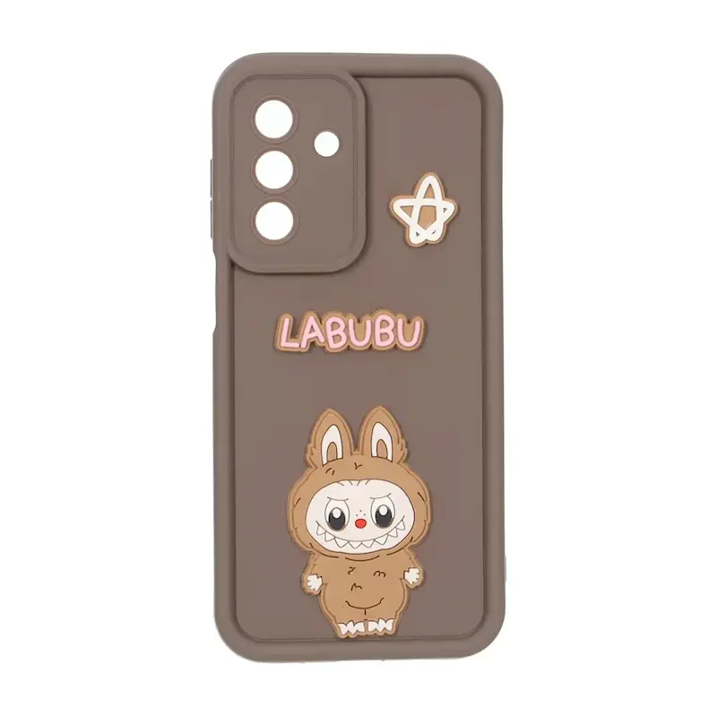 قاب گوشی Galaxy A17 سامسونگ سیلیکونی Solid عروسکی برجسته محافظ لنزدار لبوبو قهوه ای کد 127402