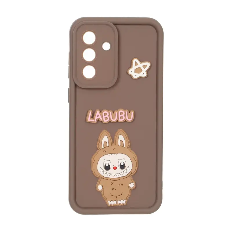 قاب گوشی Galaxy A56 سامسونگ سیلیکونی Solid عروسکی برجسته محافظ لنزدار لبوبو قهوه ای کد 127409