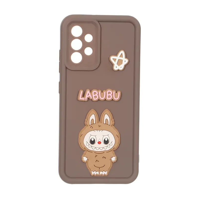 قاب گوشی Galaxy A32 4G سامسونگ سیلیکونی Solid عروسکی برجسته محافظ لنزدار لبوبو قهوه ای کد 127423