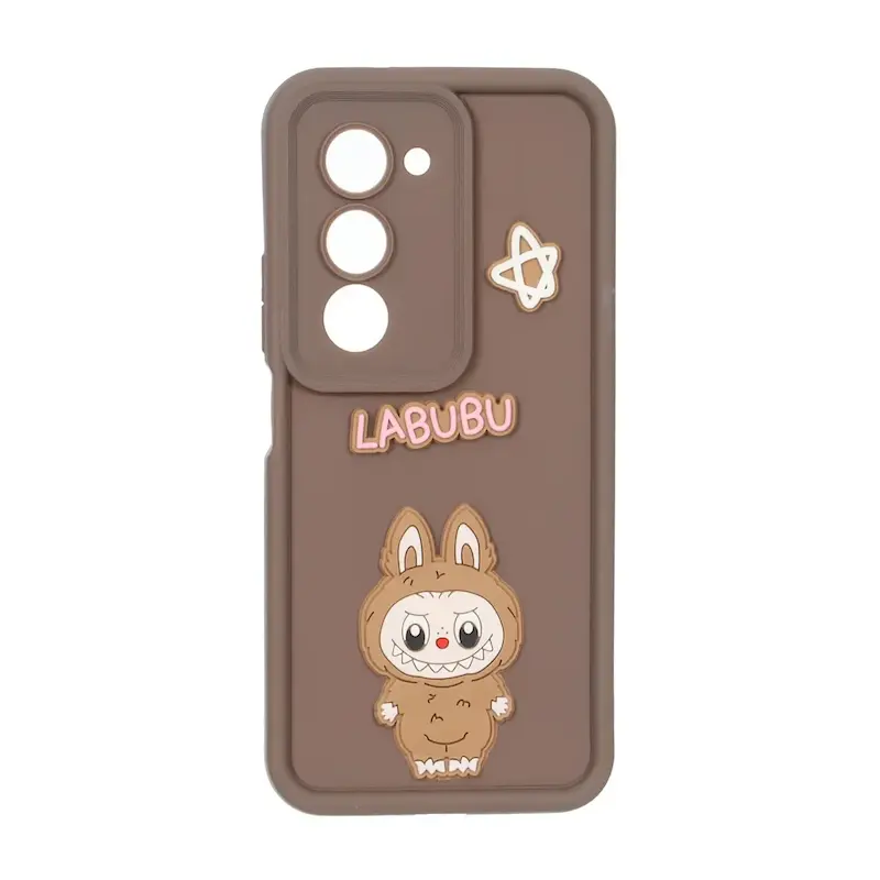 قاب گوشی Redmi 15 4G شیائومی سیلیکونی Solid عروسکی برجسته محافظ لنزدار لبوبو قهوه ای کد 127437