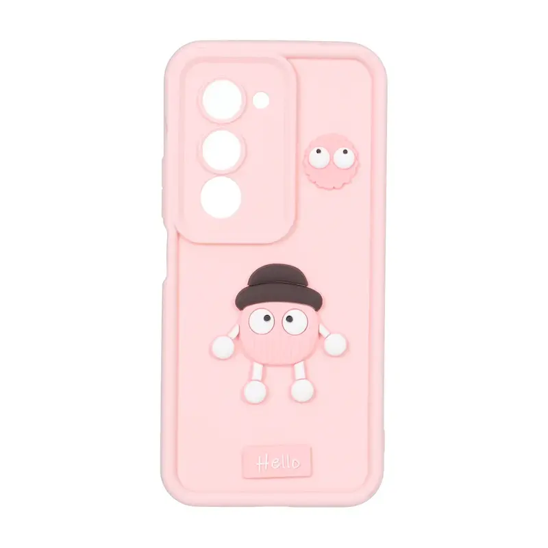 قاب گوشی Redmi 15 4G شیائومی سیلیکونی Solid عروسکی برجسته محافظ لنزدار میکروب صورتی کد 127442