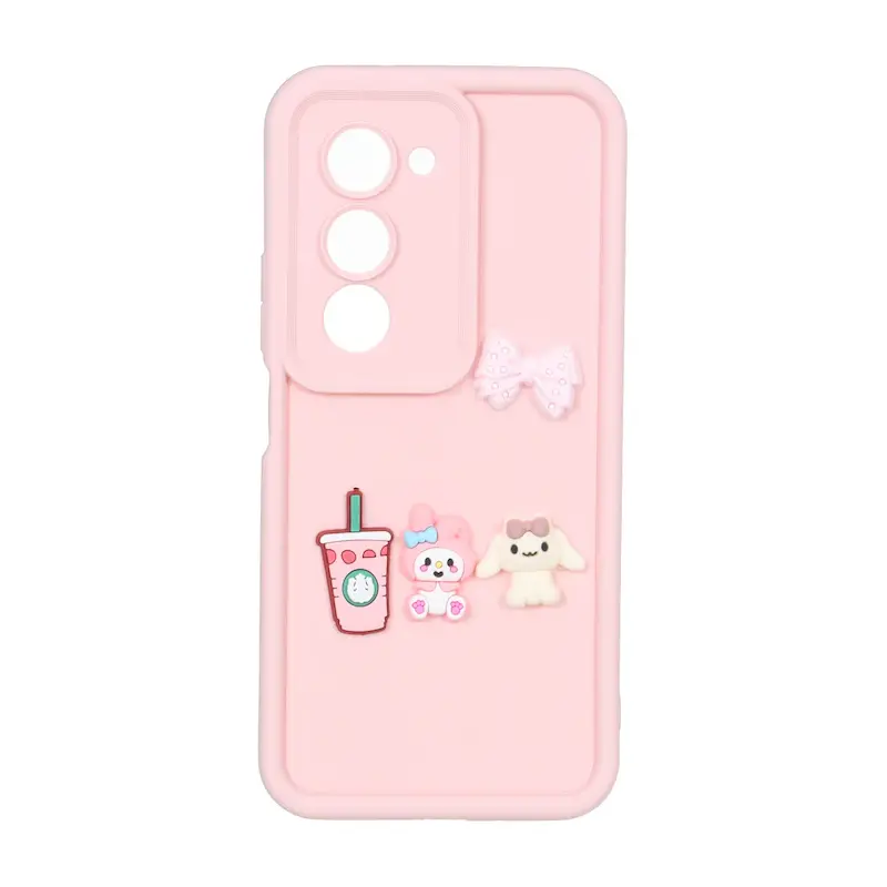 قاب گوشی Redmi 15 4G شیائومی سیلیکونی Solid عروسکی برجسته محافظ لنزدار خرگوش صورتی کد 127443