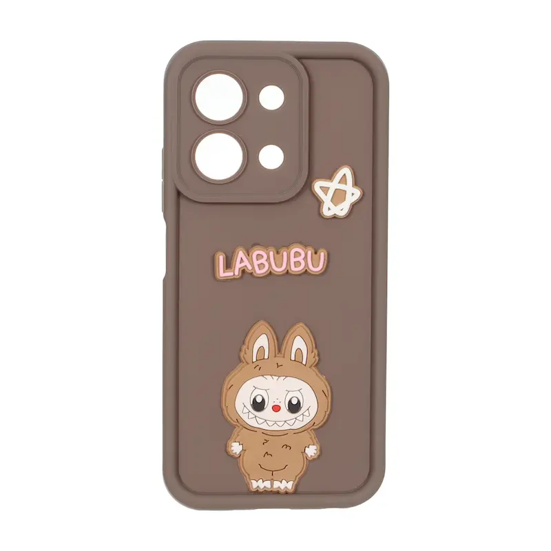 قاب گوشی Redmi 15C - Poco C85 شیائومی سیلیکونی Solid عروسکی برجسته محافظ لنزدار لبوبو قهوه ای کد 127449