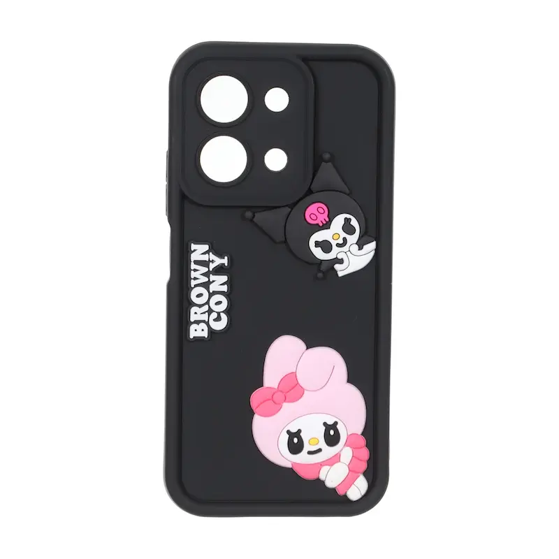 قاب گوشی Redmi 15C - Poco C85 شیائومی سیلیکونی Solid عروسکی برجسته محافظ لنزدار کرومی مشکی کد 127451