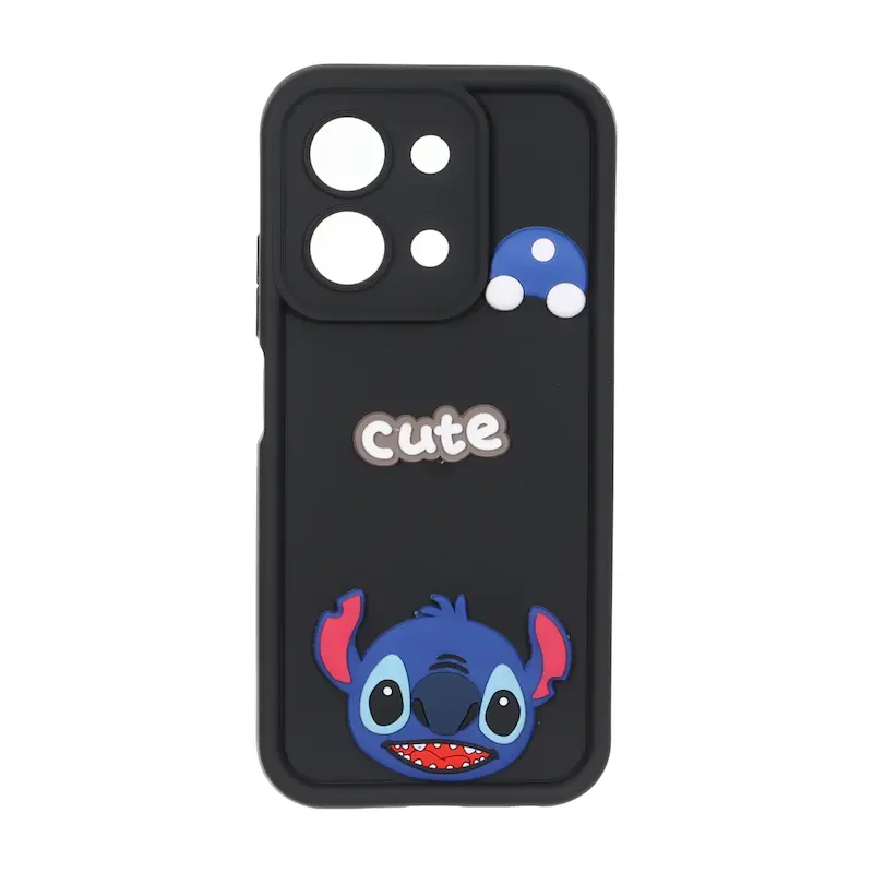 قاب گوشی Redmi 15C - Poco C85 شیائومی سیلیکونی Solid عروسکی برجسته محافظ لنزدار استیچ مشکی کد 127452