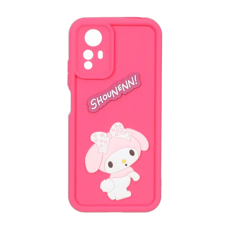 قاب گوشی Redmi Note 12S شیائومی سیلیکونی Solid عروسکی برجسته محافظ لنزدار خرگوش سرخابی کد 127482