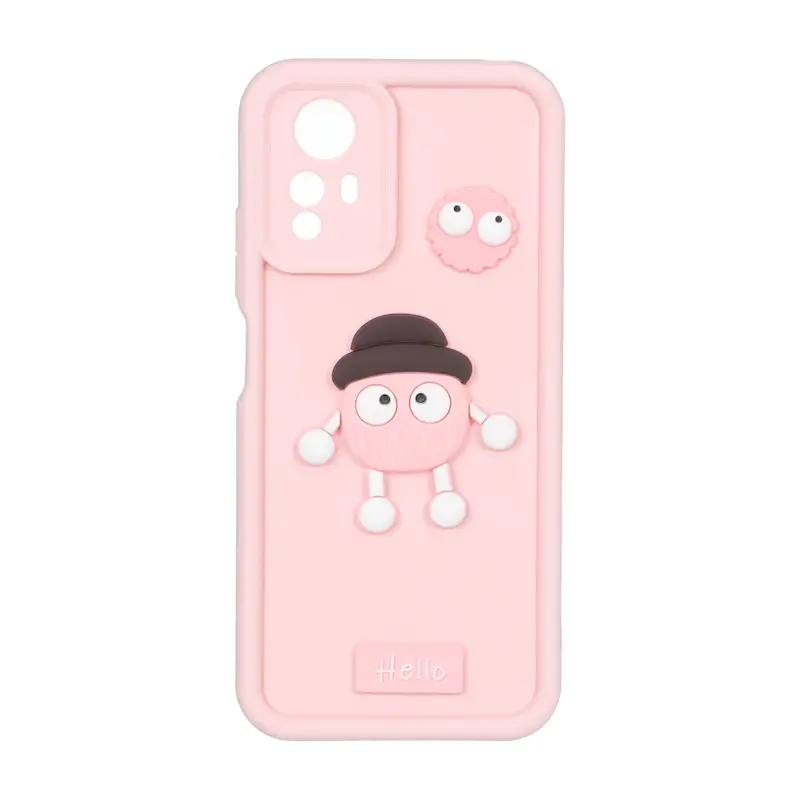 قاب گوشی Redmi Note 12S شیائومی سیلیکونی Solid عروسکی برجسته محافظ لنزدار میکروب صورتی کد 127484