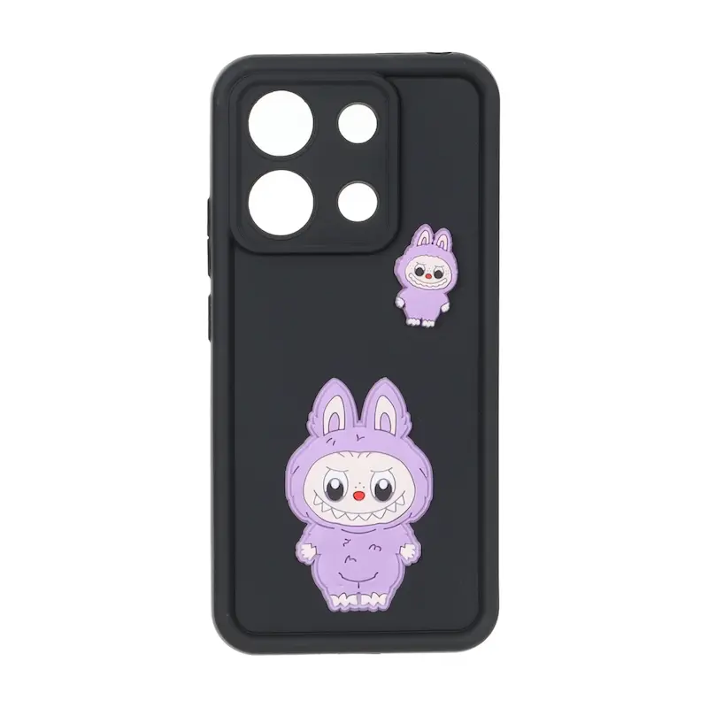 قاب گوشی Redmi Note 13 4G شیائومی سیلیکونی Solid عروسکی برجسته محافظ لنزدار لبوبو مشکی کد 127489