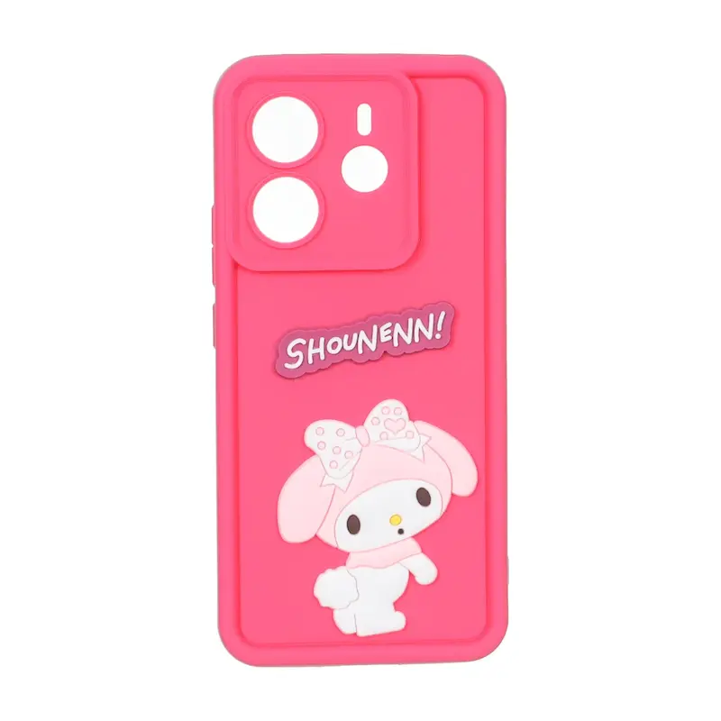 قاب گوشی Redmi Note 14 4G شیائومی سیلیکونی Solid عروسکی برجسته محافظ لنزدار خرگوش سرخابی کد 127495