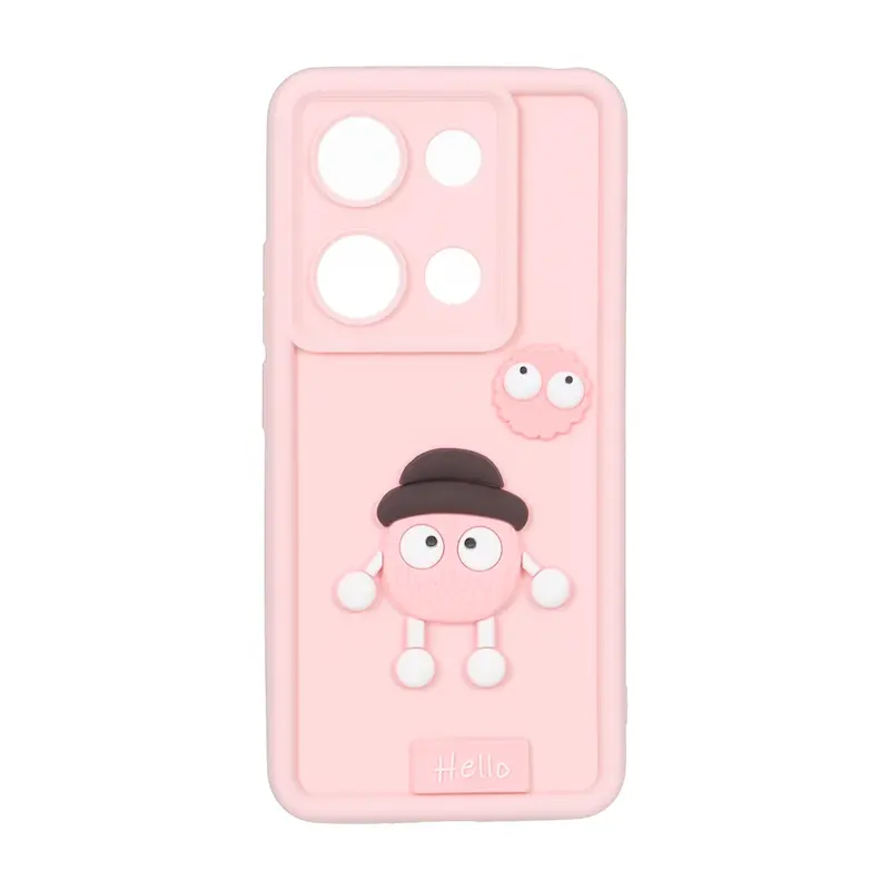 قاب گوشی Redmi Note 13 Pro 4G - Poco M6 Pro 4G شیائومی سیلیکونی Solid عروسکی برجسته محافظ لنزدار میکروب صورتی کد 127501