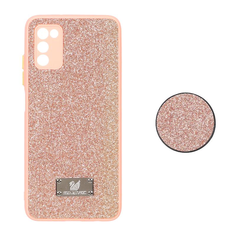 قاب گوشی Galaxy A02S - Galaxy A03S سامسونگ اکلیلی سواروسکی پاپ سوکت دار صورتی کد 98824