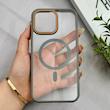 قاب گوشی iPhone 14 Pro Max آیفون اورجینال Orange Line مگ سیف دار طلقی شیشه ای شفاف طوسی کد 128435