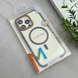 قاب گوشی iPhone 15 Pro Max آیفون اورجینال Orange Line مگ سیف دار طلقی شیشه ای شفاف طوسی کد 128443