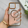 قاب گوشی iPhone 15 Pro Max آیفون اورجینال Orange Line مگ سیف دار طلقی شیشه ای شفاف قهوه ای کد 128444