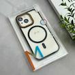 قاب گوشی iPhone 15 Pro آیفون اورجینال Orange Line مگ سیف دار طلقی شیشه ای شفاف مشکی کد 128446