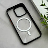 قاب گوشی iPhone 15 Pro آیفون اورجینال Orange Line مگ سیف دار طلقی شیشه ای شفاف مشکی کد 128446