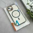 قاب گوشی iPhone 15 آیفون اورجینال Orange Line مگ سیف دار طلقی شیشه ای شفاف طوسی کد 128452
