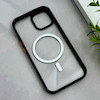 قاب گوشی iPhone 15 آیفون اورجینال Orange Line مگ سیف دار طلقی شیشه ای شفاف مشکی کد 128453