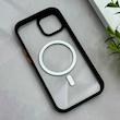 قاب گوشی iPhone 15 آیفون اورجینال Orange Line مگ سیف دار طلقی شیشه ای شفاف مشکی کد 128453