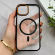 قاب گوشی iPhone 15 آیفون اورجینال Orange Line مگ سیف دار طلقی شیشه ای شفاف مشکی کد 128453