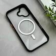 قاب گوشی iPhone 16 آیفون اورجینال Orange Line مگ سیف دار طلقی شیشه ای شفاف مشکی کد 128454