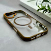 قاب گوشی iPhone 16 آیفون اورجینال Orange Line مگ سیف دار طلقی شیشه ای شفاف قهوه ای کد 128455