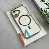 قاب گوشی iPhone 16 آیفون اورجینال Orange Line مگ سیف دار طلقی شیشه ای شفاف قهوه ای کد 128455