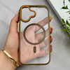 قاب گوشی iPhone 16 آیفون اورجینال Orange Line مگ سیف دار طلقی شیشه ای شفاف قهوه ای کد 128455