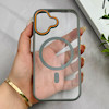 قاب گوشی iPhone 16 آیفون اورجینال Orange Line مگ سیف دار طلقی شیشه ای شفاف طوسی کد 128457